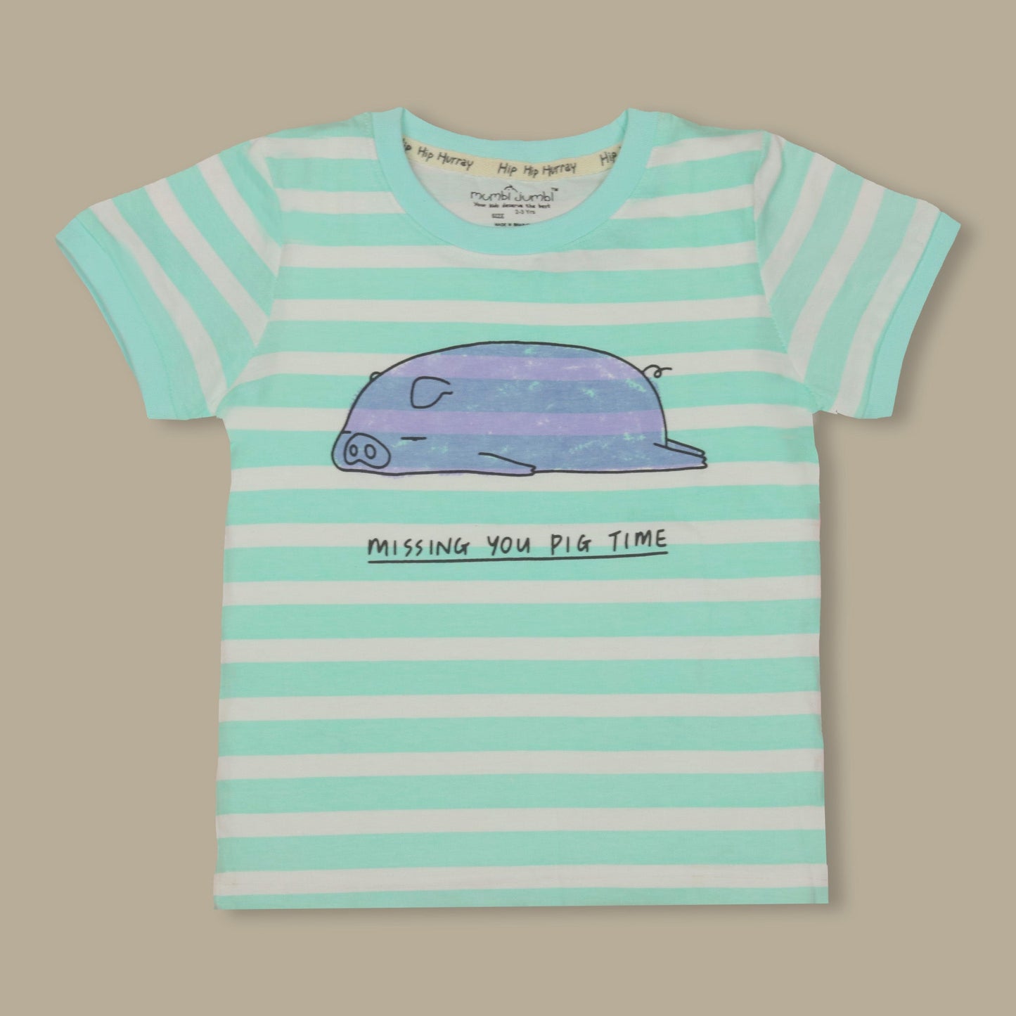 Mumbl Jumbl Unisex Soft Cotton Lazy Bone Half Sleeve T-shirt  (Pig, Light Green)