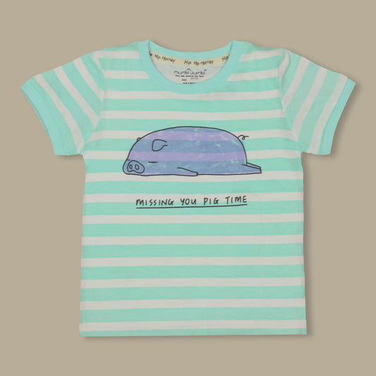 Mumbl Jumbl Unisex Soft Cotton Lazy Bone Half Sleeve T-shirt  (Pig, Light Green)