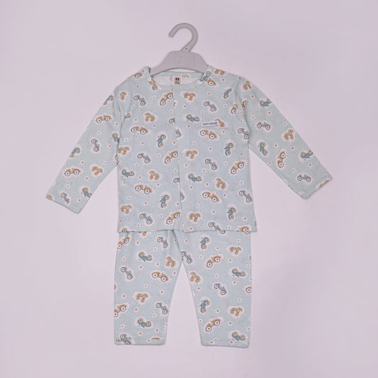 Toffyhouse Boys’ Light Green Car Print Cotton Nightwear Set
