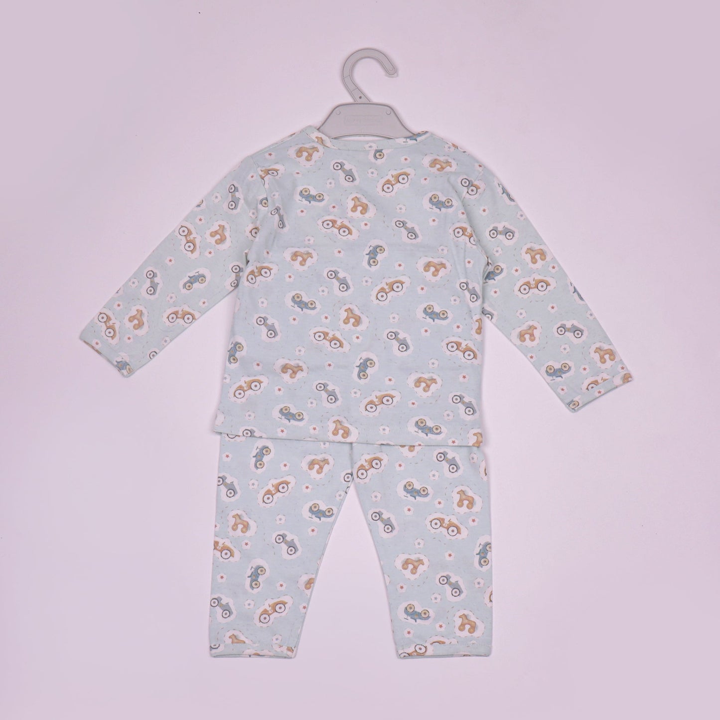 Toffyhouse Boys’ Light Green Car Print Cotton Nightwear Set