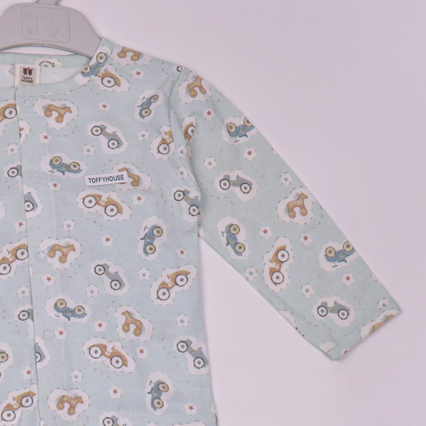 Toffyhouse Boys’ Light Green Car Print Cotton Nightwear Set