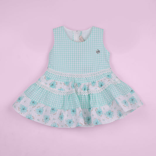 Elegant Lace Style – Girls’ Light Green Cotton Frock