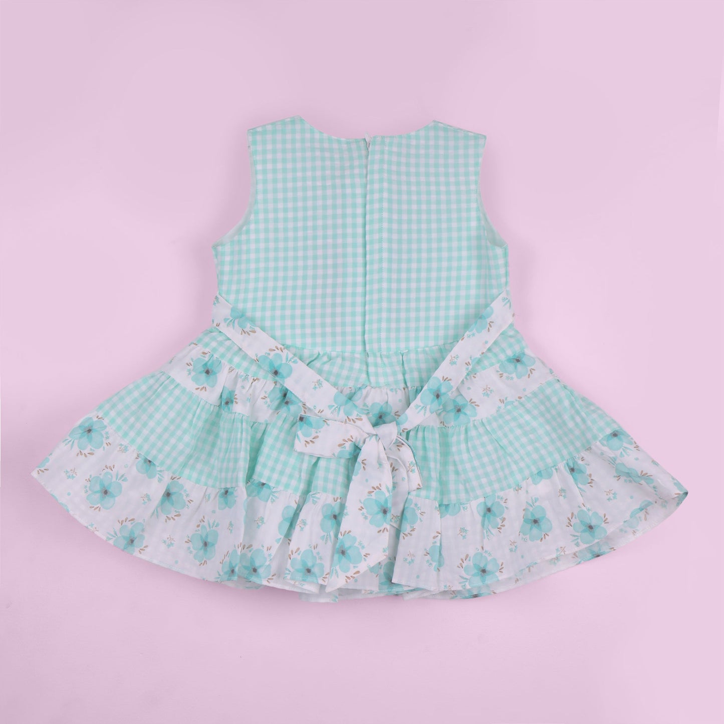 Elegant Lace Style – Girls’ Light Green Cotton Frock