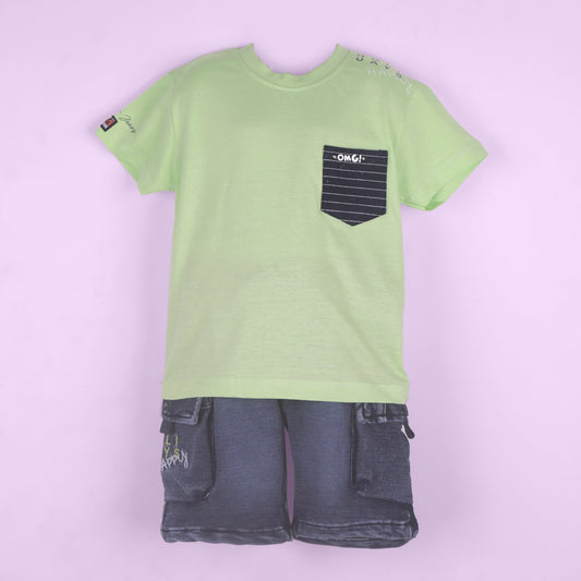 Happy Holidays Vibes – Boys’ Light Green Tee & Shorts
