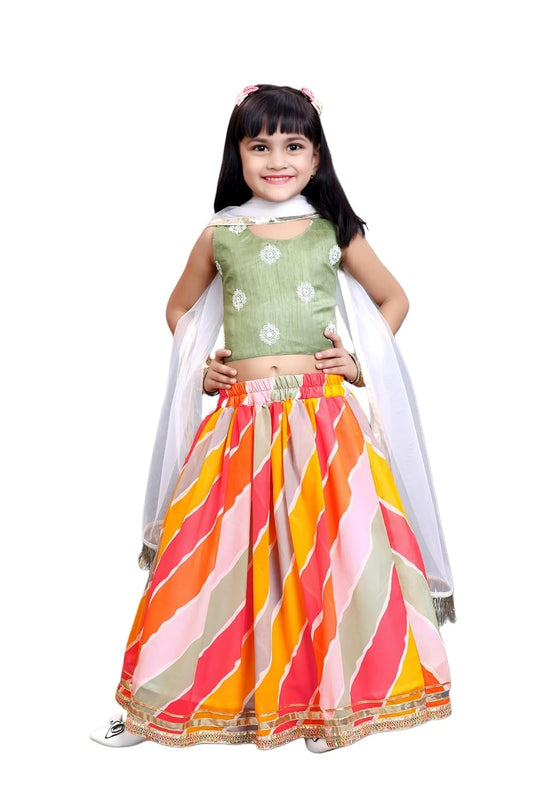 Twirl in Style: Satyam Fab Light Green Choli & Colorful Lehenga Fiesta!