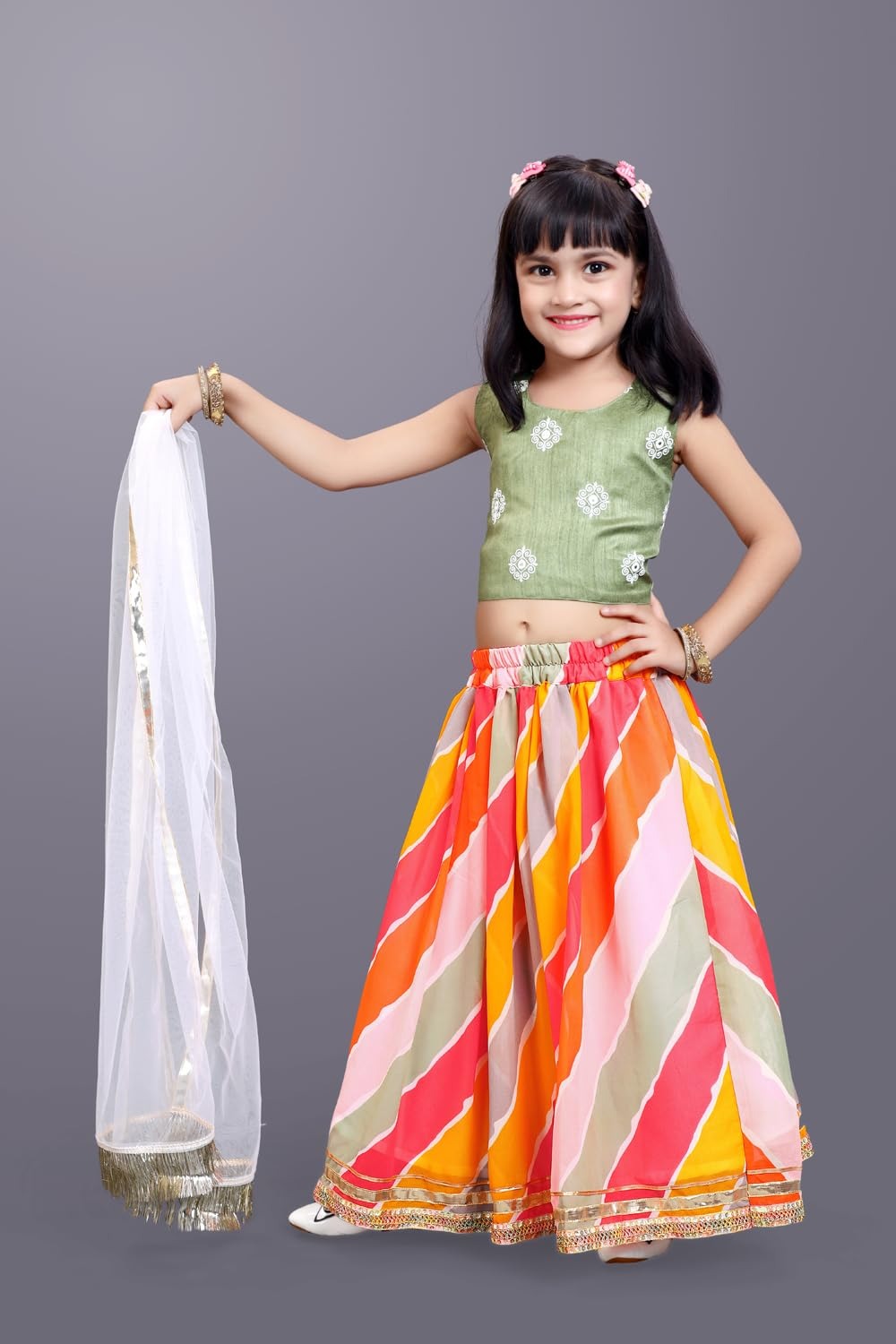 Twirl in Style: Satyam Fab Light Green Choli & Colorful Lehenga Fiesta!