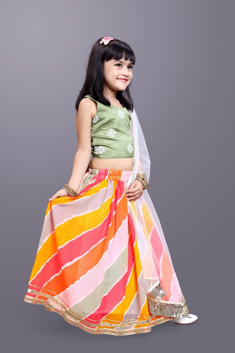 Twirl in Style: Satyam Fab Light Green Choli & Colorful Lehenga Fiesta!