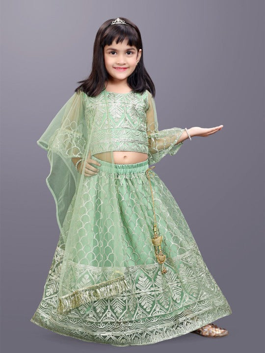 Dance into Festival Magic with Satyam Fab’s Light Green Tulle Lehenga Choli