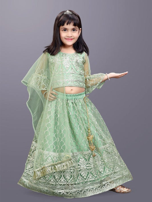 Dance into Festival Magic with Satyam Fab’s Light Green Tulle Lehenga Choli