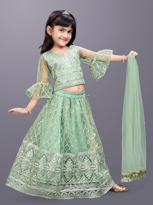 Dance into Festival Magic with Satyam Fab’s Light Green Tulle Lehenga Choli