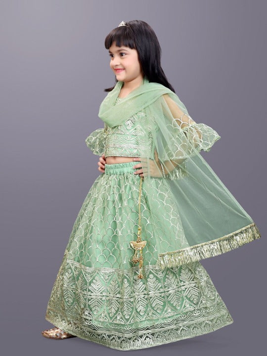 Dance into Festival Magic with Satyam Fab’s Light Green Tulle Lehenga Choli
