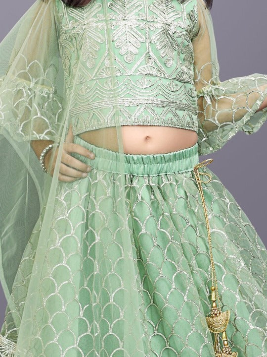 Dance into Festival Magic with Satyam Fab’s Light Green Tulle Lehenga Choli