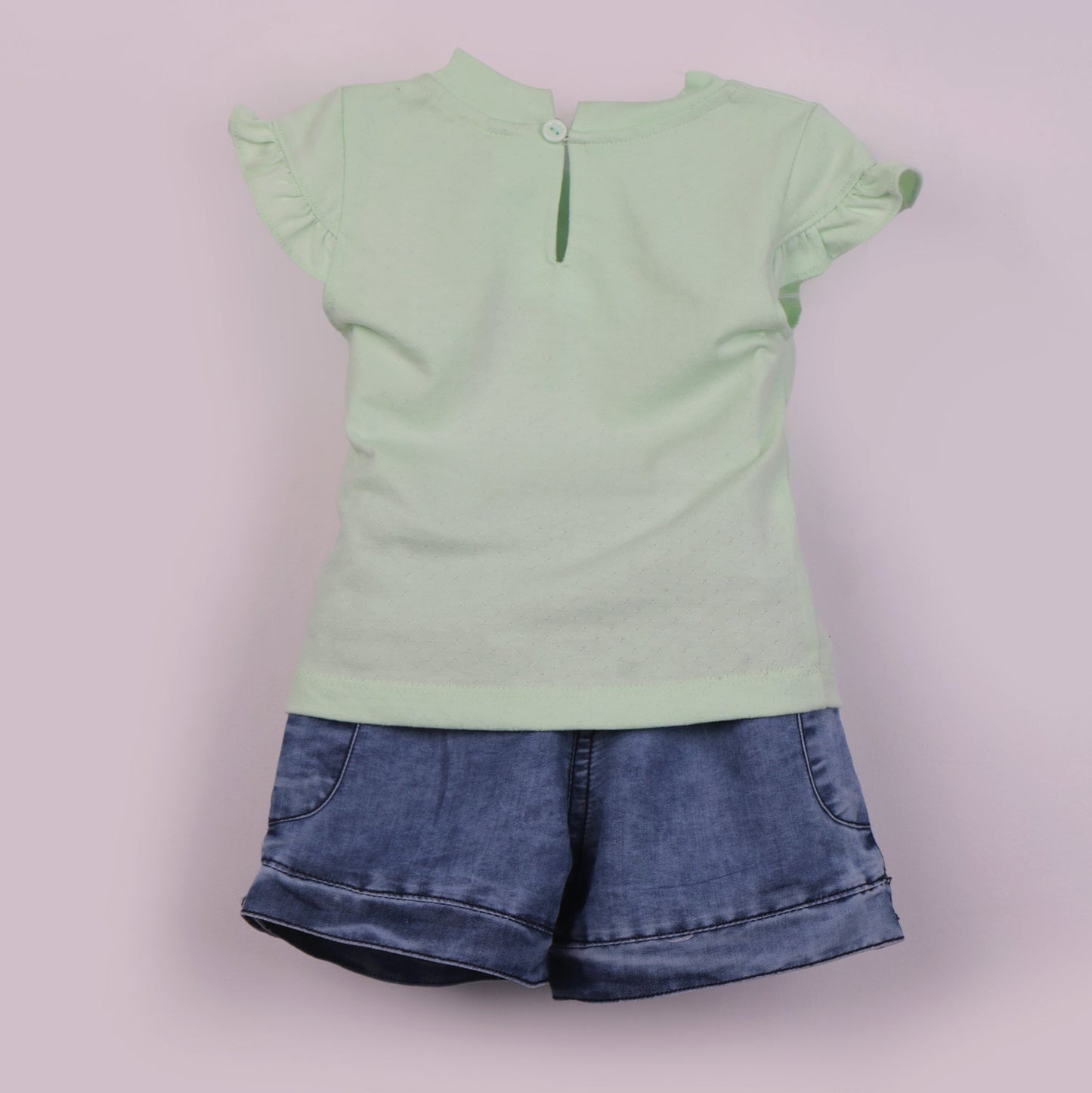 Breezy Bengaluru Days: Baby’s Day Light Green Cotton Top & Shorts with Applique & Sequins