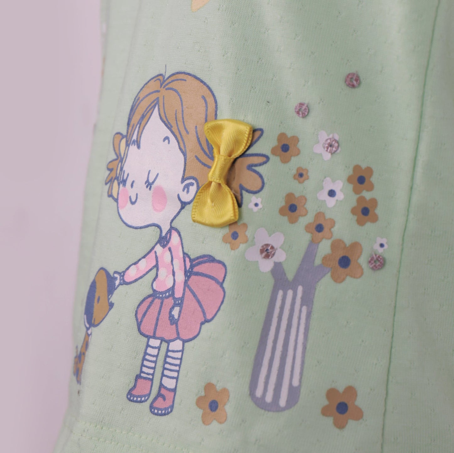 Breezy Bengaluru Days: Baby’s Day Light Green Cotton Top & Shorts with Applique & Sequins