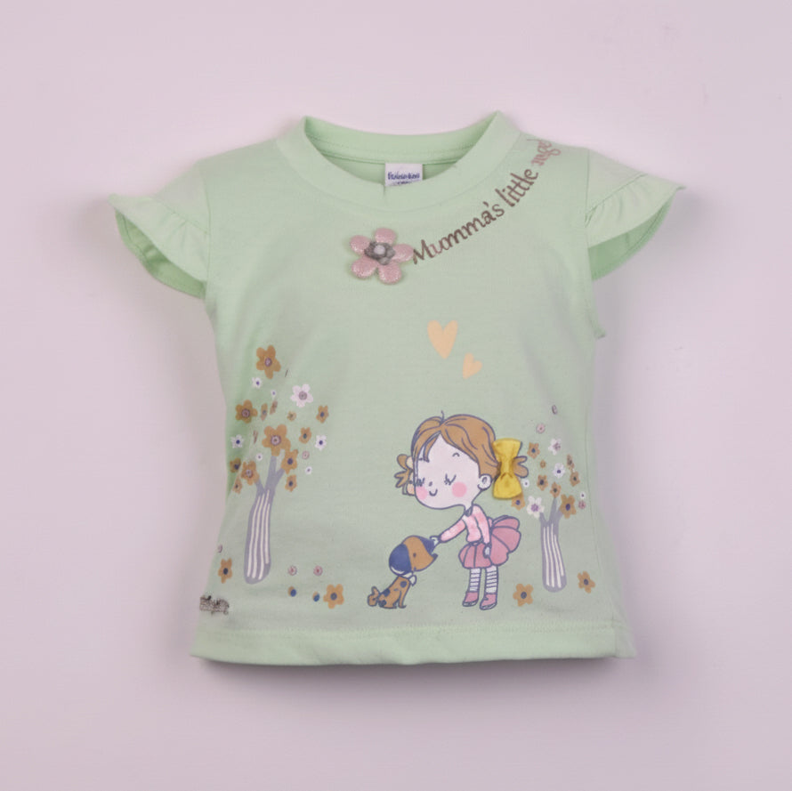 Breezy Bengaluru Days: Baby’s Day Light Green Cotton Top & Shorts with Applique & Sequins