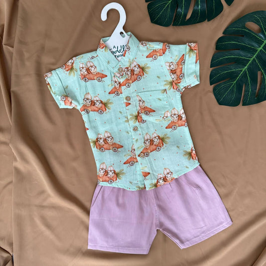 Light Green All-Over Print Shirt & Short Set