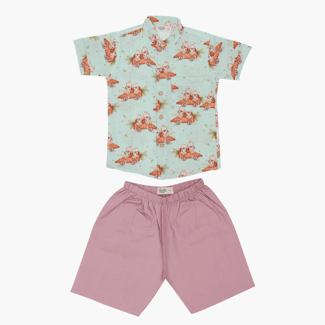 Light Green All-Over Print Shirt & Short Set