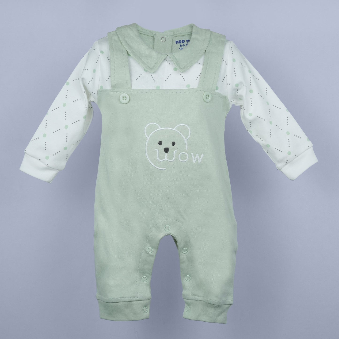 Neo Nate Light Green Unisex Romper – Full Sleeves, Peter Pan Collar