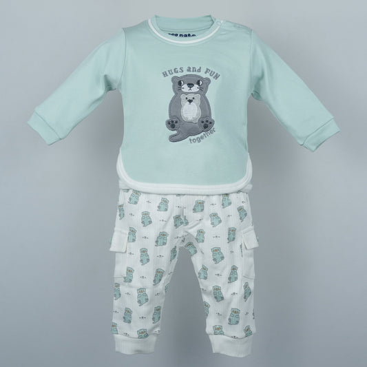 Bengaluru Cozy: Neo Nate Light Green Full Sleeve T-Shirt & Joggers with Embroidery
