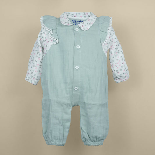 Soft Charm – Neo Nate Girls’ Light Green Printed Cotton Romper