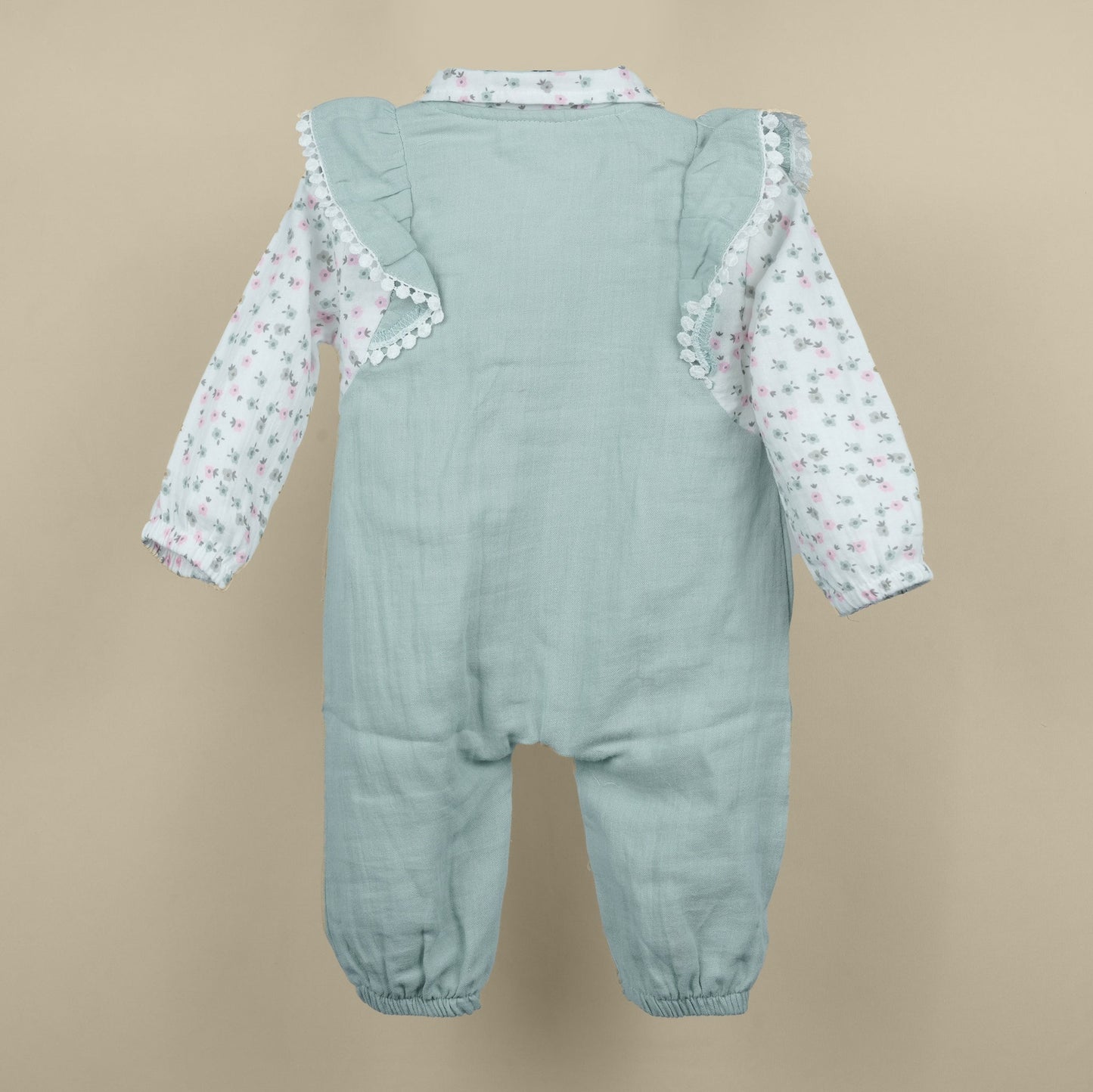 Soft Charm – Neo Nate Girls’ Light Green Printed Cotton Romper