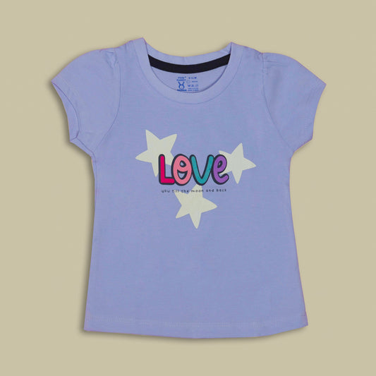 Lavender Girls’ T-Shirt with Starry “Love You Till the Moon and Back” Print – Pink Rabbit