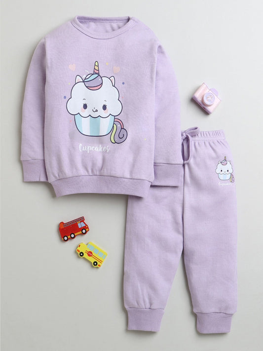 Bumzee’s girls’ sweatshirt & jogger combo: comfy fit, drawstring waist, and playful text!