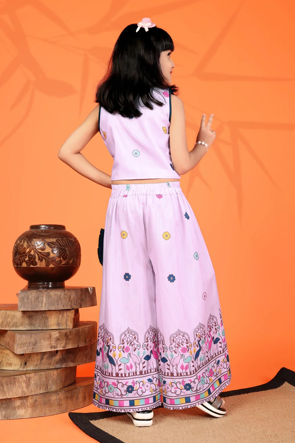 Lavender Luxe – Satyam Fab Girls’ Printed Kurta Palazzo Set with Side Bag