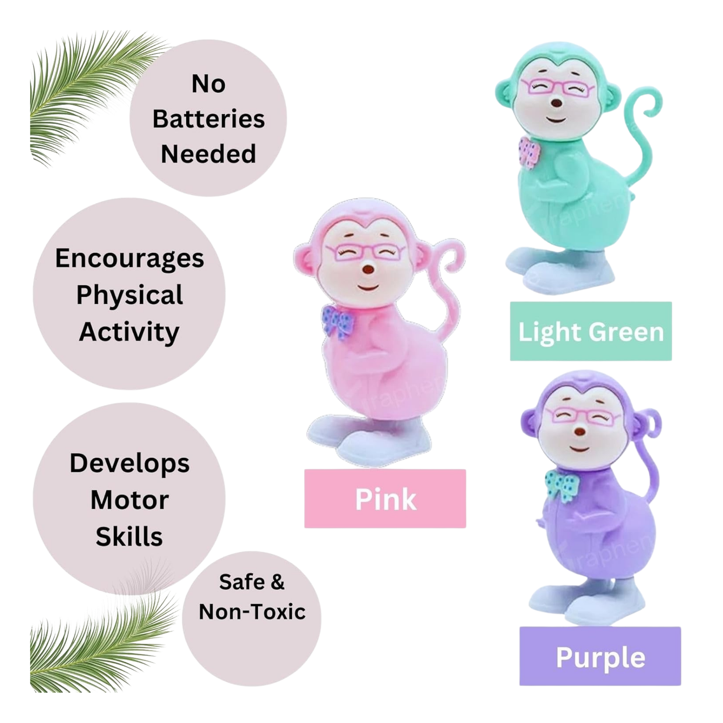 Wind Up Toy - Key Operated Jumping Moving Toy - Rotating Head - Key Toys - Includes Key - Ages 6 Months to 3 Years - Multicolor (Monkey)