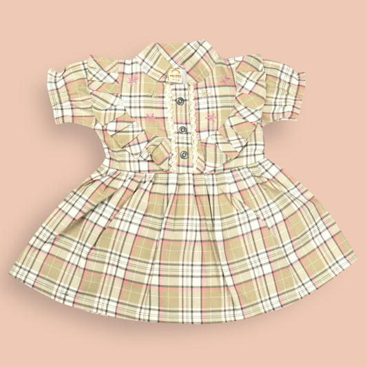 Baby World Beige Cotton One Piece Party Dress for Girls