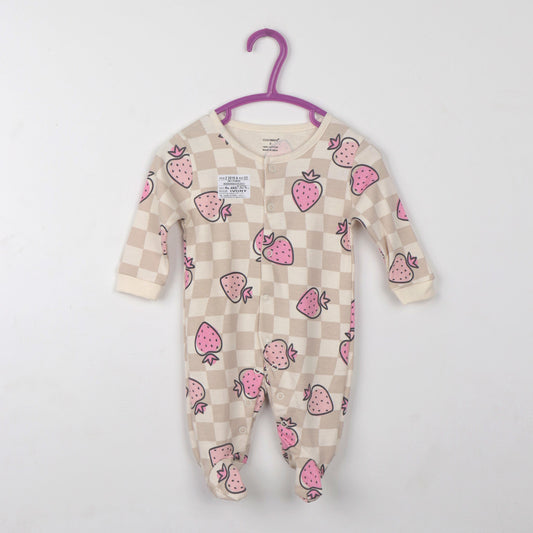 Cozy Beige Cotton Romper by Cucumber | All-Over Print, Regular Fit for Winter & Monsoon