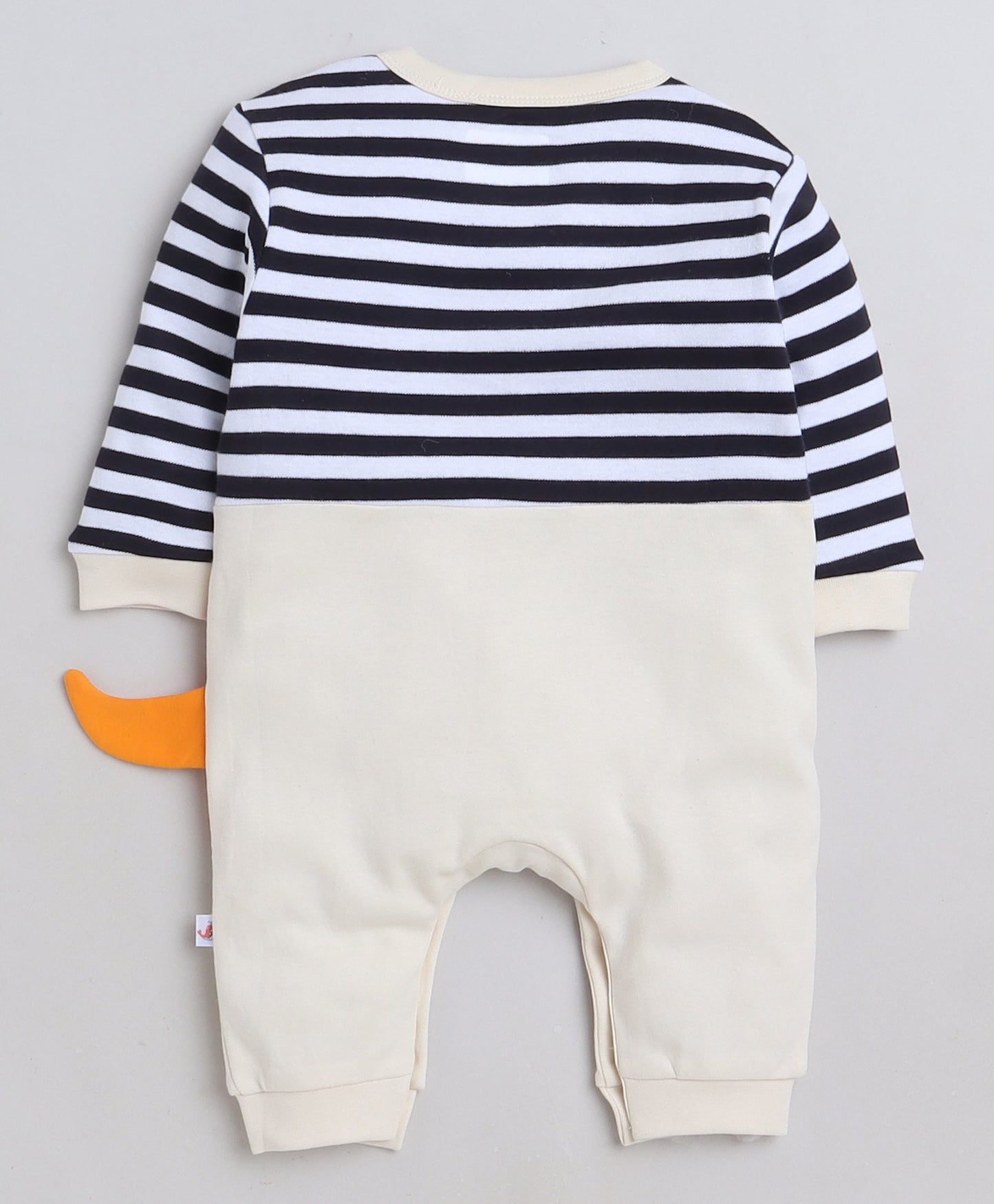 Bumzee Boys’ Beige Cotton Striped Embroidered Full Sleeve Bodysuit