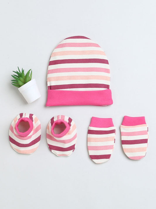 Beige Cap, Mittens & Booties Set