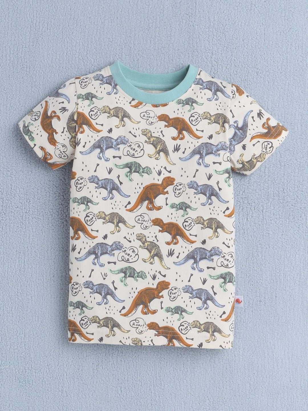 Bumzee Boy's Beige 'Roar' AOP T-Shirt & Knee-Length Shorts Set