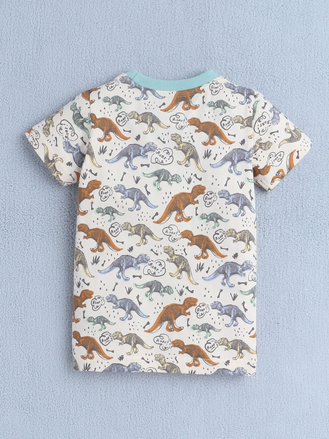 Bumzee Boy's Beige 'Roar' AOP T-Shirt & Knee-Length Shorts Set