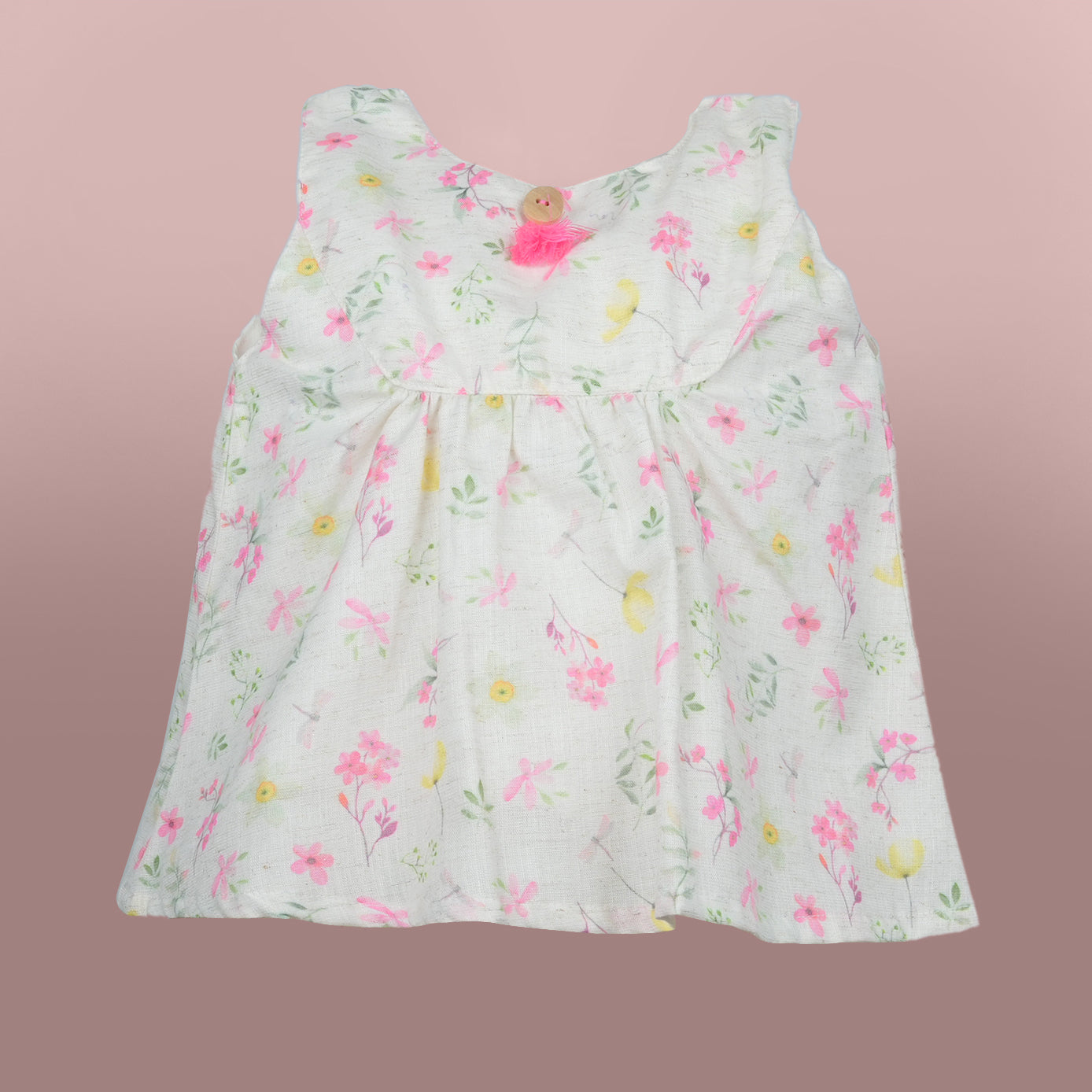 DW Girl's Sleeveless Square Neck Top & AOP Skirt Set (Beige)