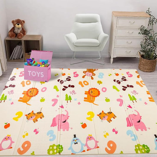 LuvLap Jungle Time Reversible Double-Sided Waterproof Baby Floor Mat – Multicolor, Extra Large 6'5" x 4'10" (195.5cm x 147cm), 0.8cm Thick, Perfect for Crawling Babies and Kids