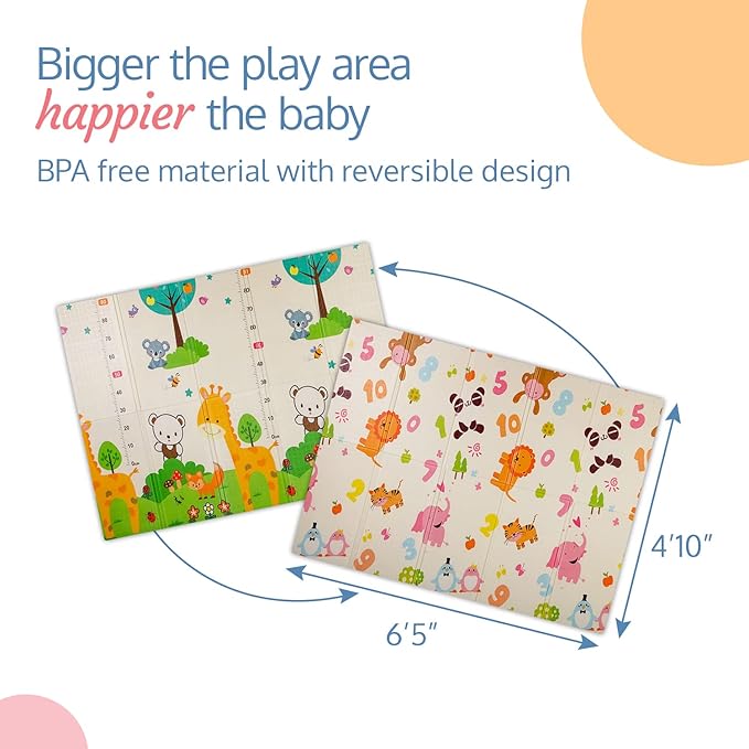 LuvLap Jungle Time Reversible Double-Sided Waterproof Baby Floor Mat – Multicolor, Extra Large 6'5" x 4'10" (195.5cm x 147cm), 0.8cm Thick, Perfect for Crawling Babies and Kids