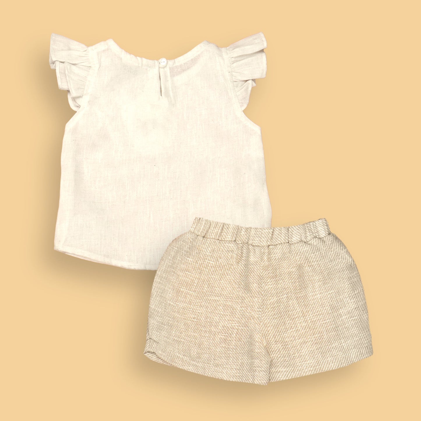 DW Girls' Pretty Offwhite Sensory Z Cotton Blend Pleated Cap Sleeve Top & Linen Knee-Length Skirt Set – Party & Fashion Wear,