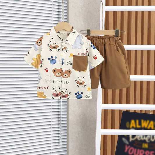 Boys Cartoon Graphic Shirt With Shorts Set