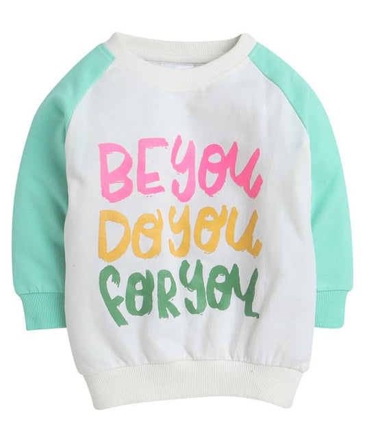 Adorable Girls Off‑White Sweatshirt – Cotton, Full Sleeves, Motivational Quote (Party & Winter Wear)