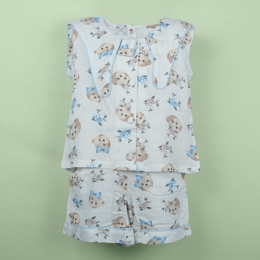Chic & Sweet – Offwhite Printed Top with Shorts & Hairband