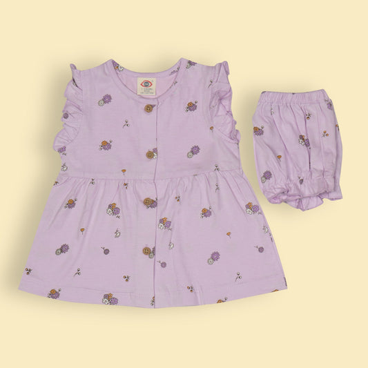 Lilac Blossoms Playset: Cozy Cotton Frock & Bloomer Essentials for Sunny Days