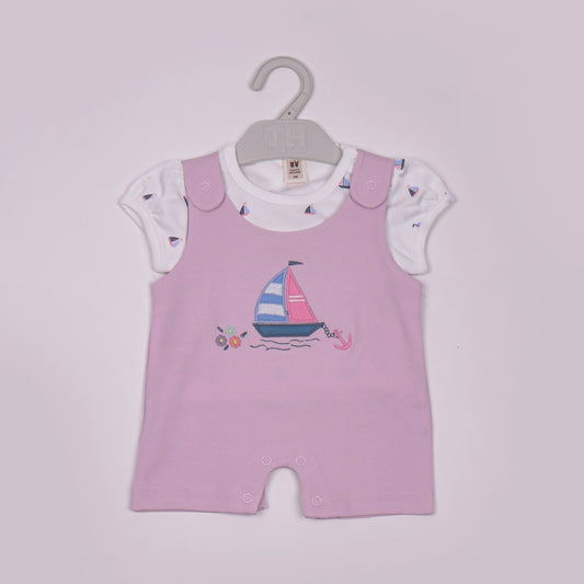 Toffyhouse Girls' Cotton Blend Dungaree Romper Set – Half Sleeve T-Shirt with Snap Button
