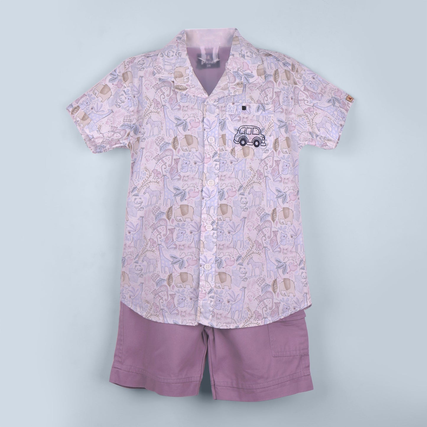 Good Days on My Mind – Boys’ Lilac Printed Shirt & Shorts