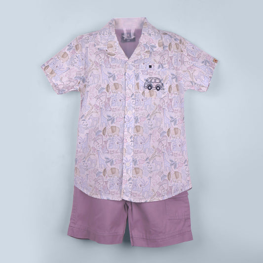 Good Days on My Mind – Boys’ Lilac Printed Shirt & Shorts