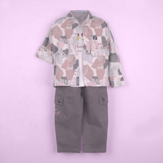 All-in-One Outfit – Boys’ Lilac Shirt with T-Shirt & Pants