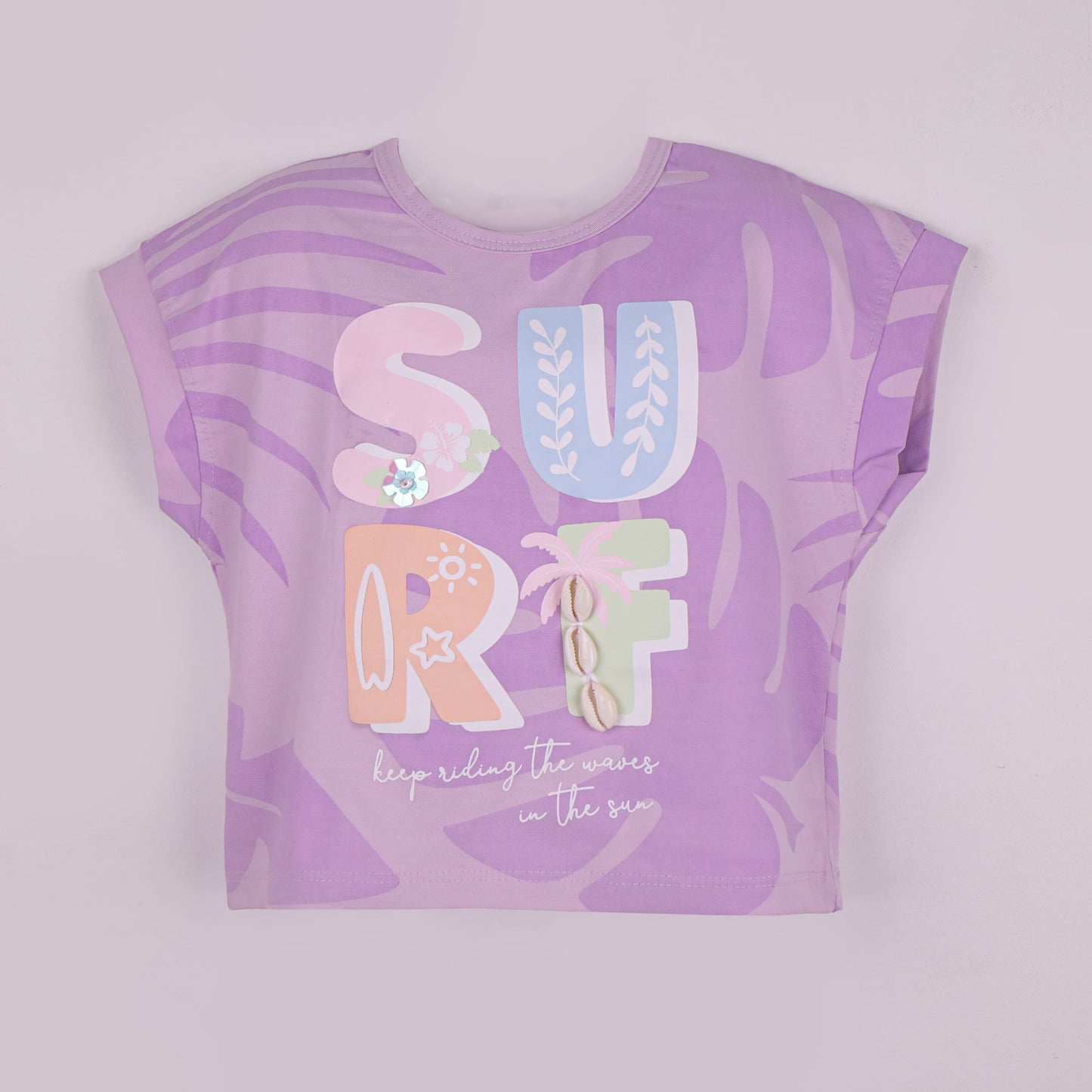 Summer Fun – Girls’ Lilac Surf Graphic Tee by Little Kangaroos