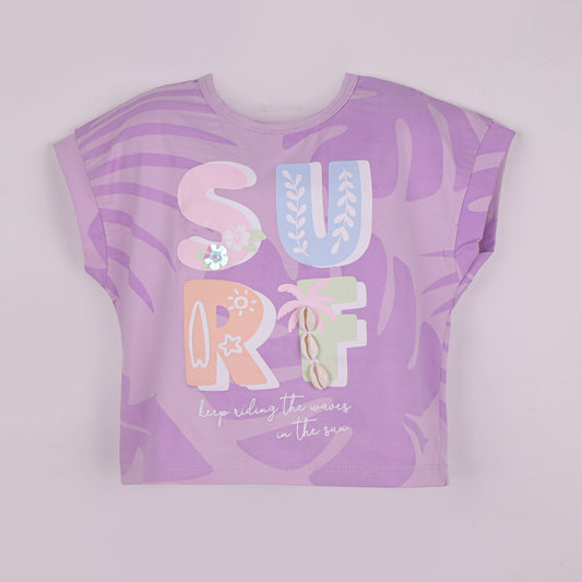 Summer Fun – Girls’ Lilac Surf Graphic Tee by Little Kangaroos