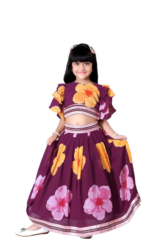 Celebrate with Style: Wine-Hued Lehenga Choli Set for Girls by Satyam Fab